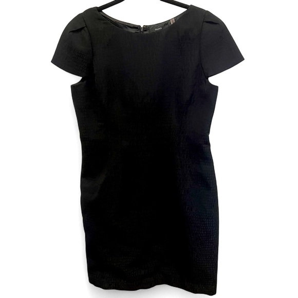 Tahari cap sleeve textured black dress with back slit size 14 - Picture 1 of 16